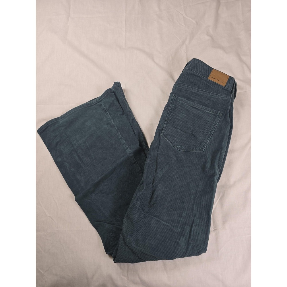 American Eagle Pants Womens 4 Blue Super‎ Hi-Rise Flare Corduroy Button Fly